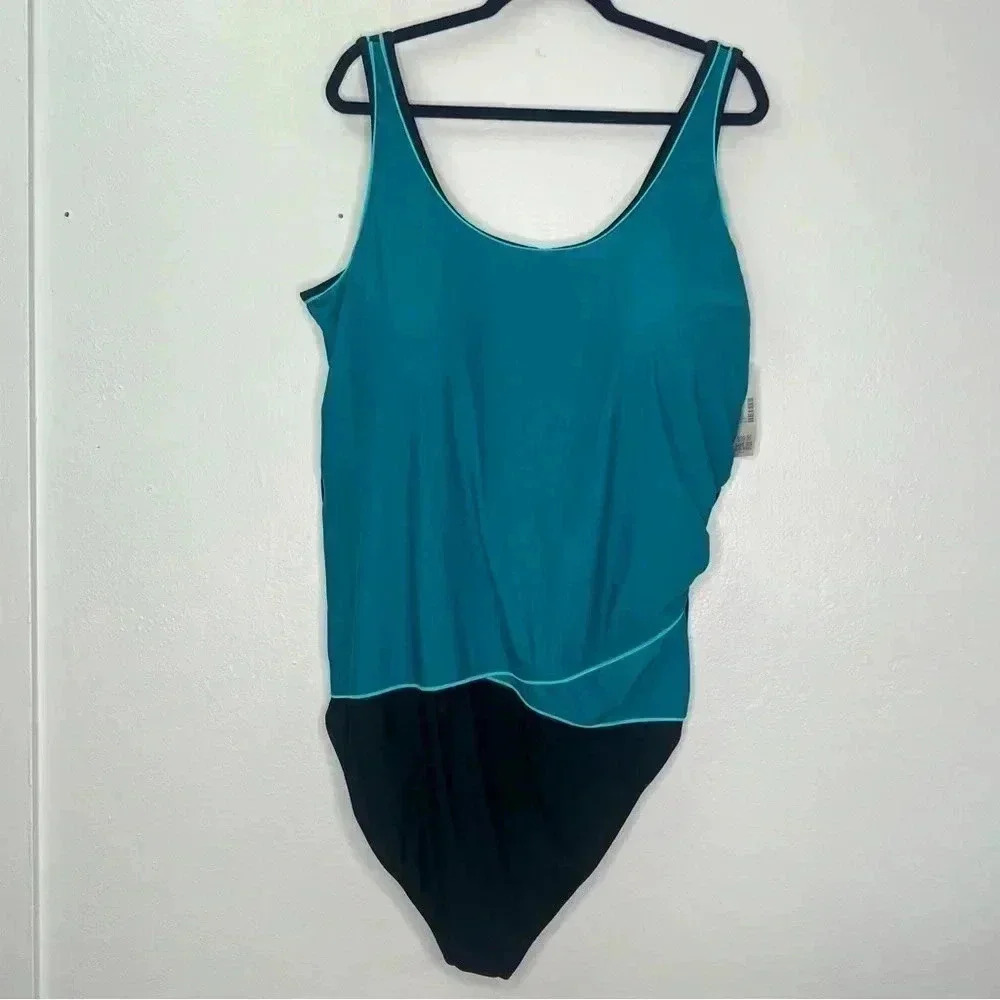 Catherines One Piece Swimsuit Scoop neckline Plus Sz 34W Blue/Black